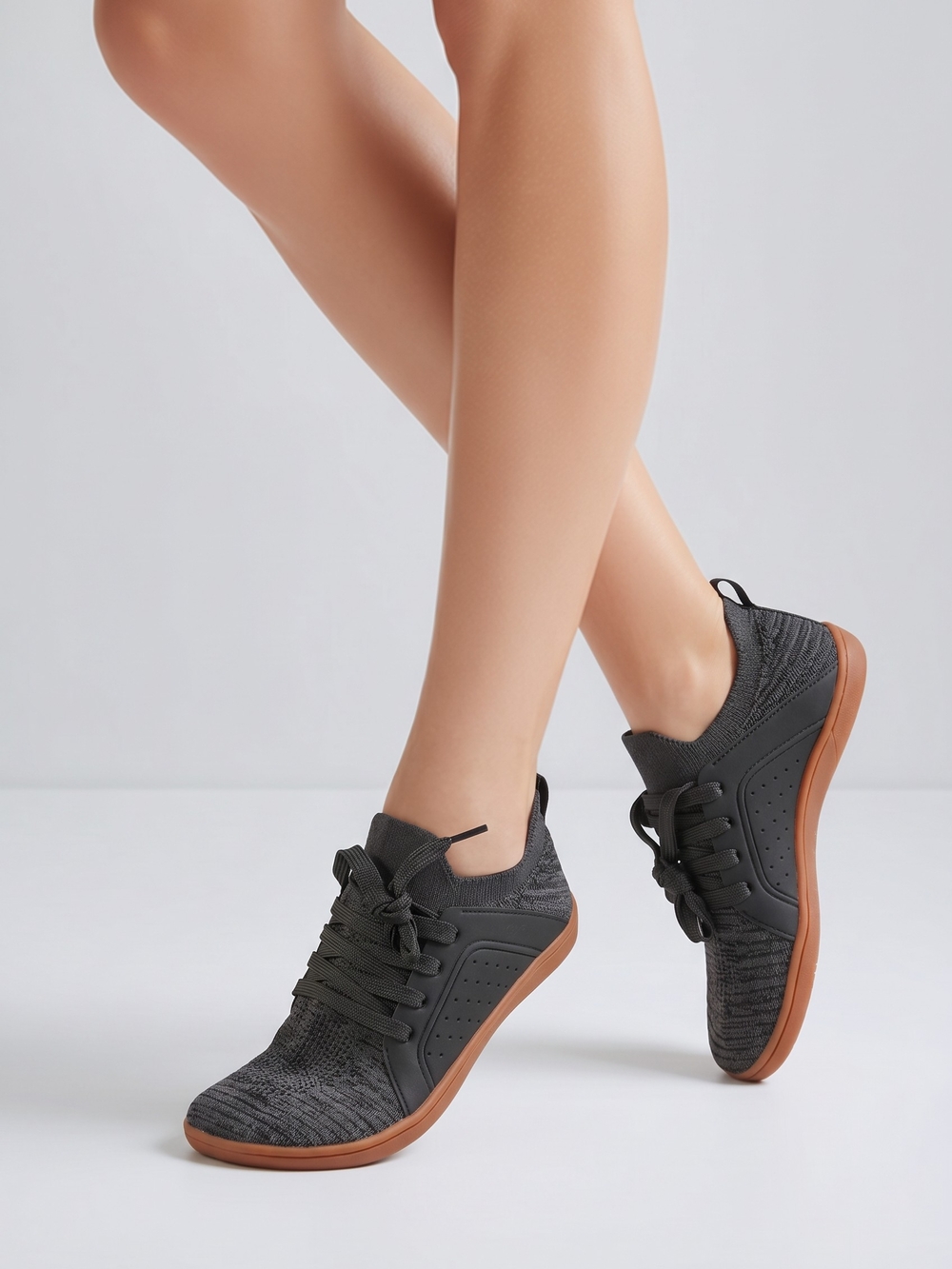 Lelsflt Women’s Charcoal Knit Athletic Sneakers with Gum Sole